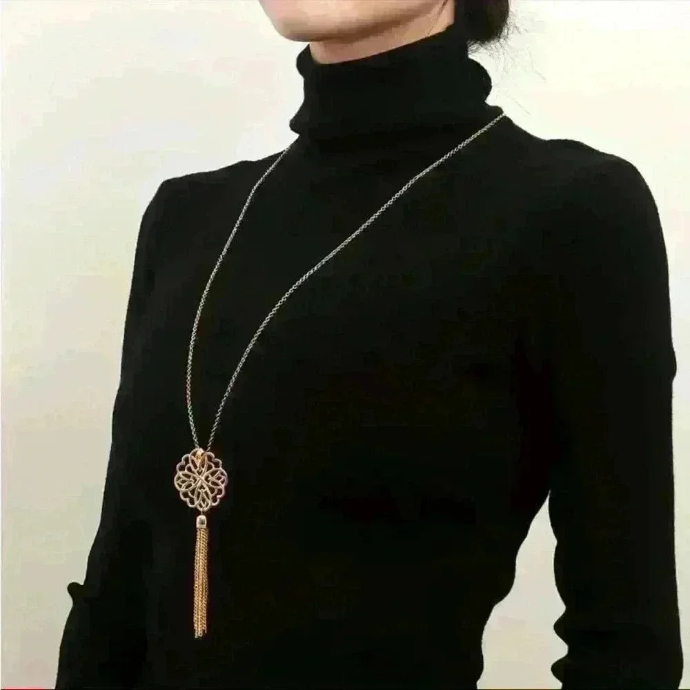 Long Hollow Lotus Flower Tassel necklace